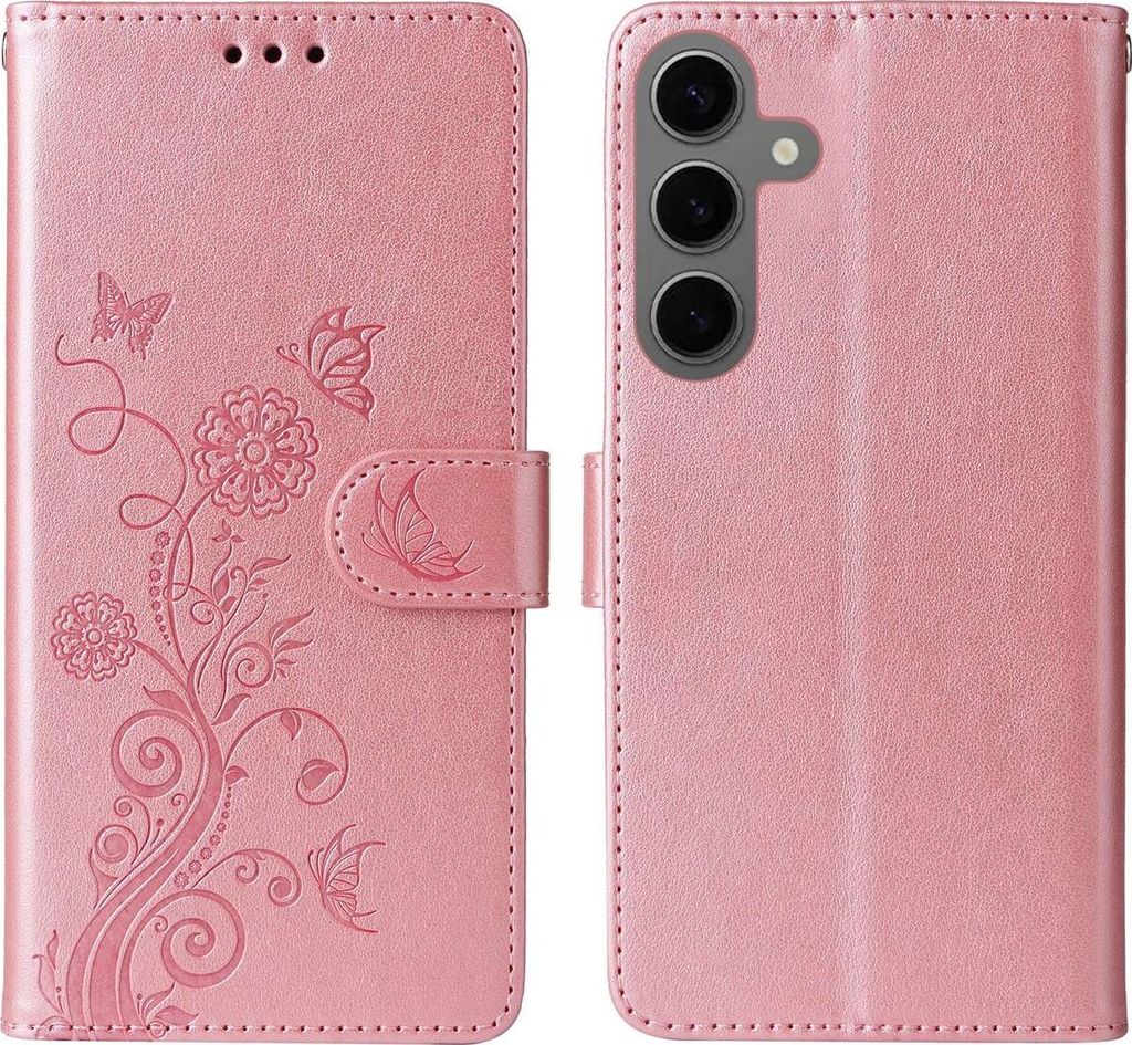 Mobigear Flowers Samsung Galaxy S24 FE Hülle Klapphülle Geldbörse - Roségold