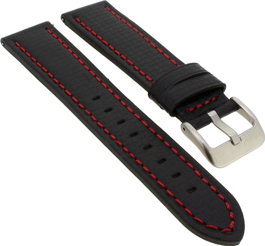 Minott Uhrenarmband Carbonlook | Easy Click | Leder in schwarz 33074, Stegbreite:18mm, Schließe:Silbern
