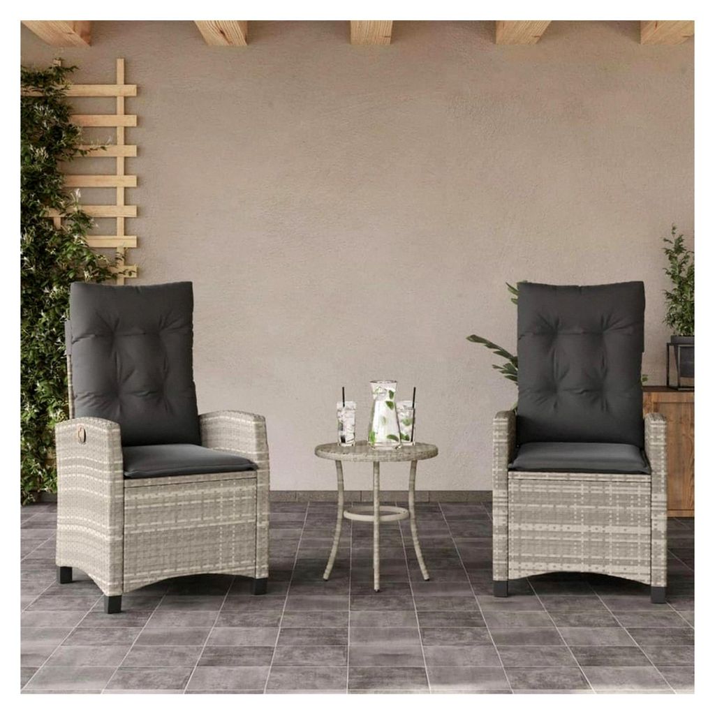 Gartensessel mit Kissen 2 Stück, verstellbar, hellgrau, Poly Rattan