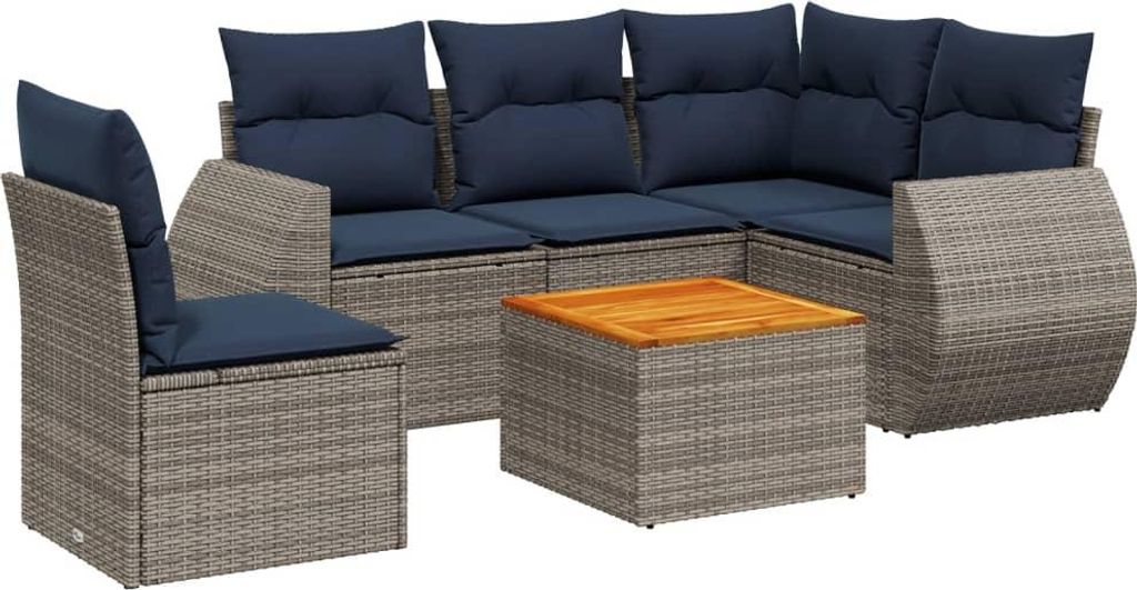 vidaXL 6-teiliges Gartensofa-Set mit Kissen, grau, Polyrattan