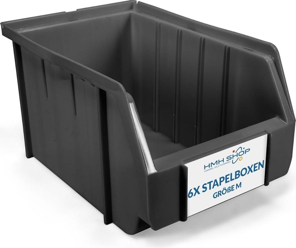 6x Stapelbox Aufbewahrungsbox Grau M - extra stabile Sichtlagerkasten stapelbar
