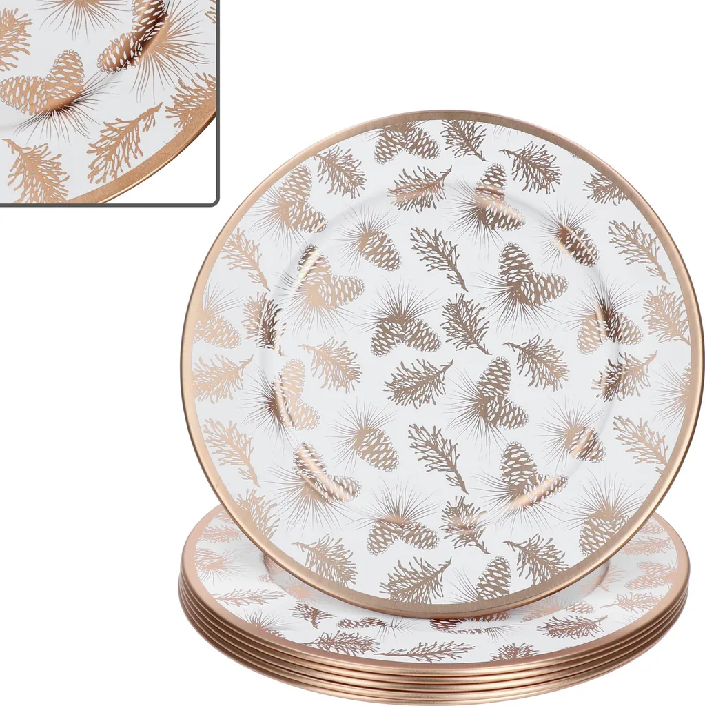 6x piatto da portata pigna bianco rame Ø33cm piatto decorativo metallo leggero