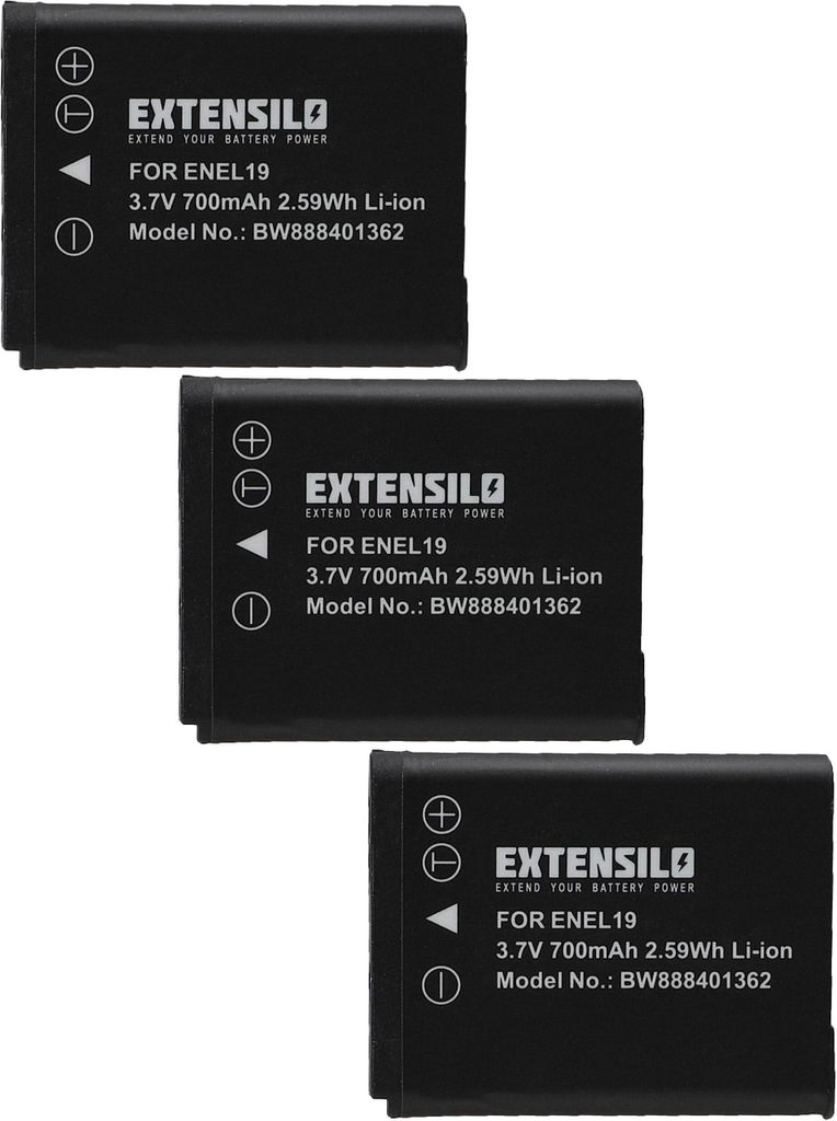 EXTENSILO 3x Akku kompatibel mit Nikon Coolpix S4200, S6400, S4300, S6600, S6700, S5200, S6900, S5300, S6800, S6500 Kamera (700 mAh, 3,7 V, Li-Ion)