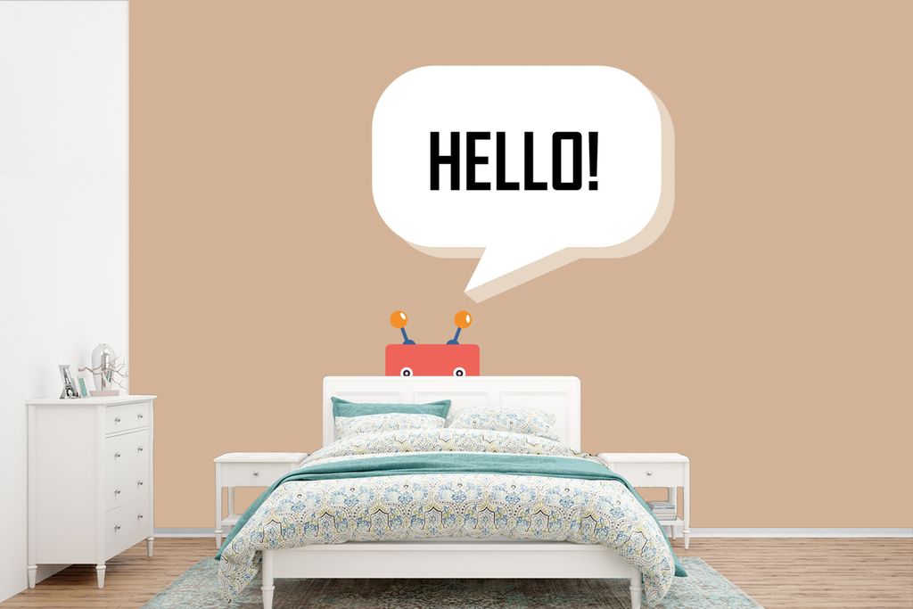 MuchoWow Fototapete für Wohnzimmer oder Schlafzimmer Wandtapete Vinyl Motivtapete Sprichwörter - Zitate - Hallo! - Roboter - Zahnrad - Kinder -...