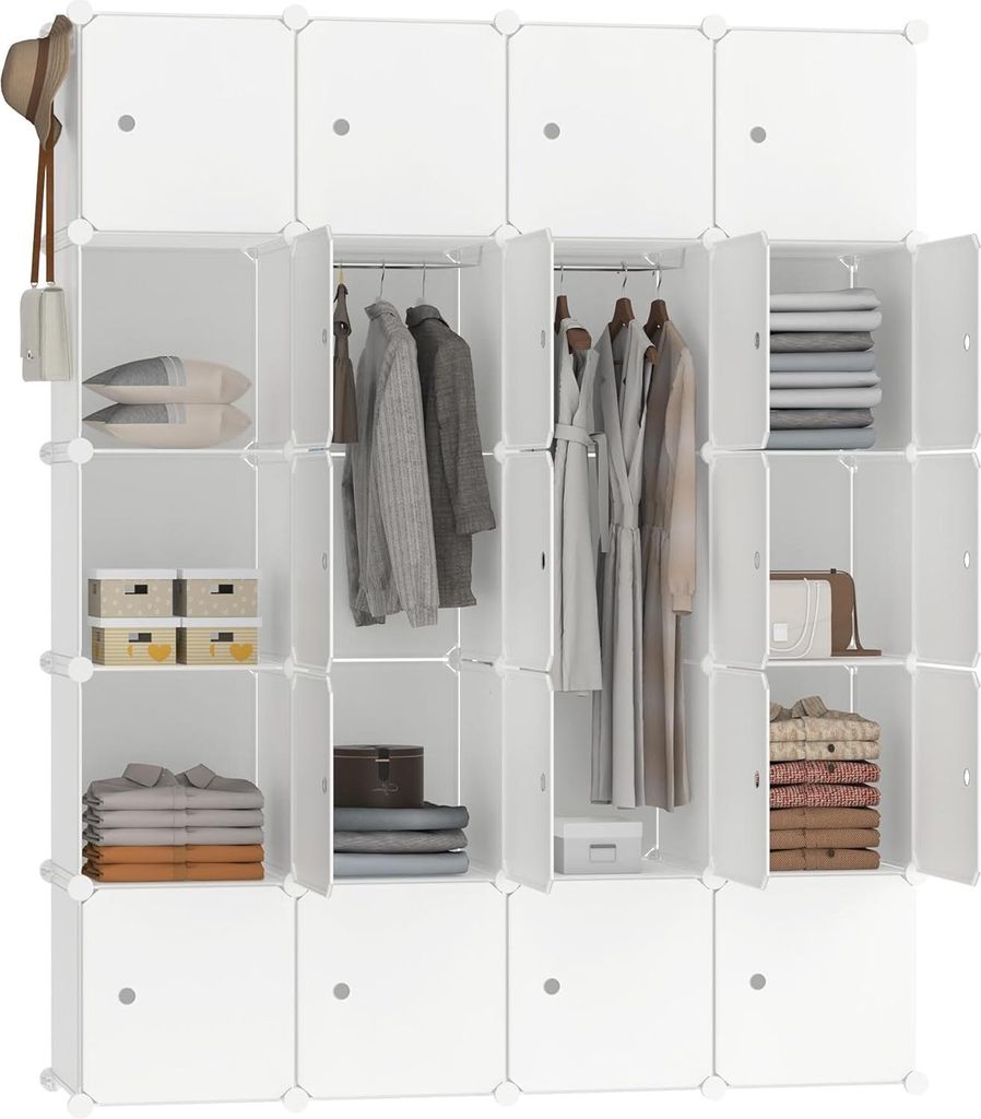 JOIEYOU Kleiderschrank Garderobenschrank Steckregalsystem DIY Kleiderschränke Kunststoffschrank mit Tür Regalsystem Schrank Standregal (Beige, 20...