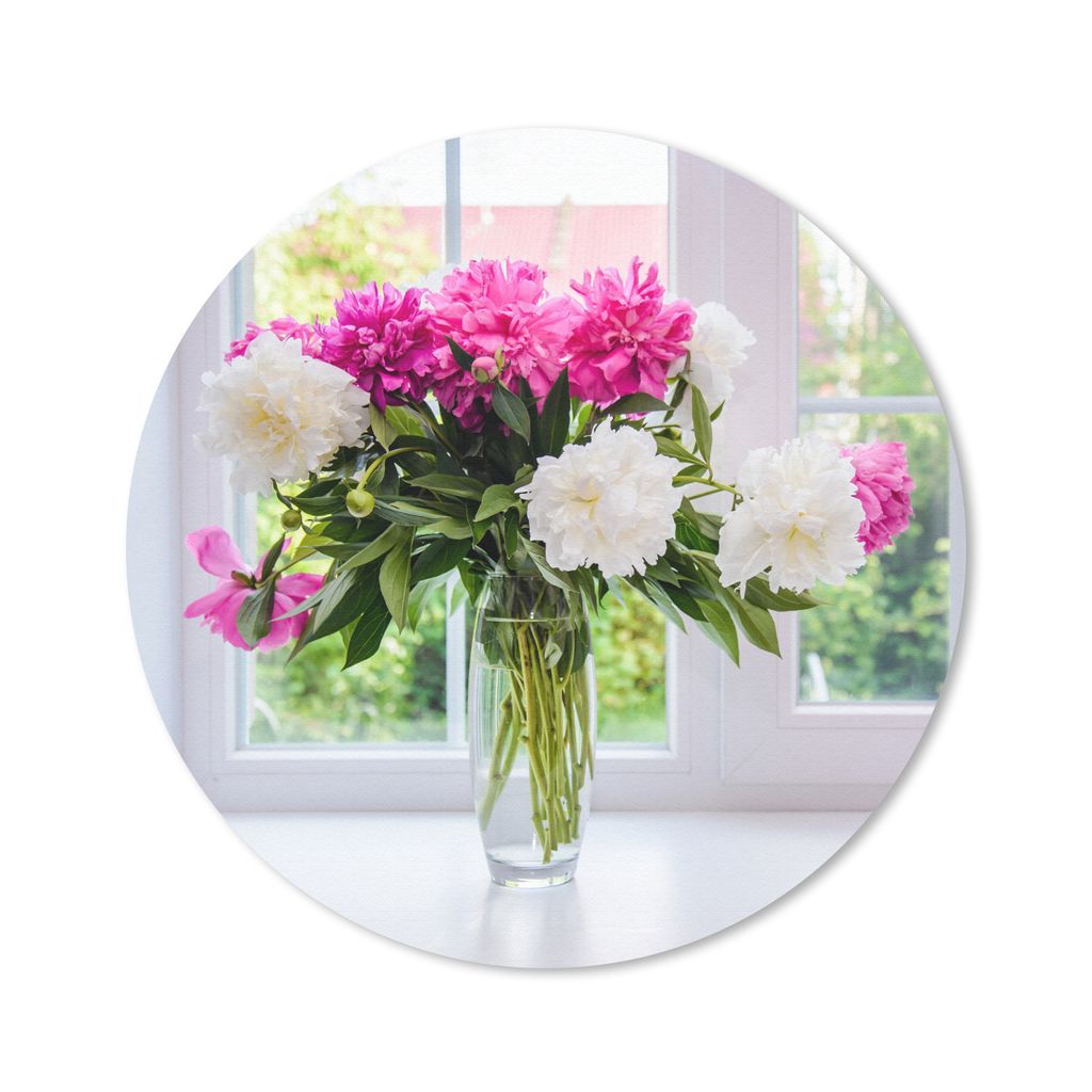 MuchoWow Mauspad Mousepad Blumen - Pfingstrosen - Vase 20x20 cm - Mousepads - Maus Mat - Pad - Mausunterlage - Schreibtischmatte