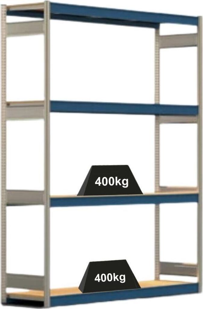 Weitspannregal ELCH Stecksystem T-Profil | Grundregal | HxBxT 250x201x50cm | 4 Ebenen | Spanplatten-Fachboden | Fachlast 400kg | Enzianblau