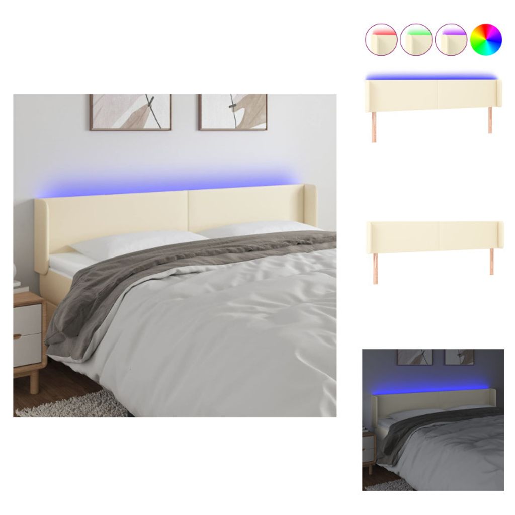 vidaXL LED Kopfteil Creme 203x16x78/88 cm Kunstleder - Kopf- & Fußenden