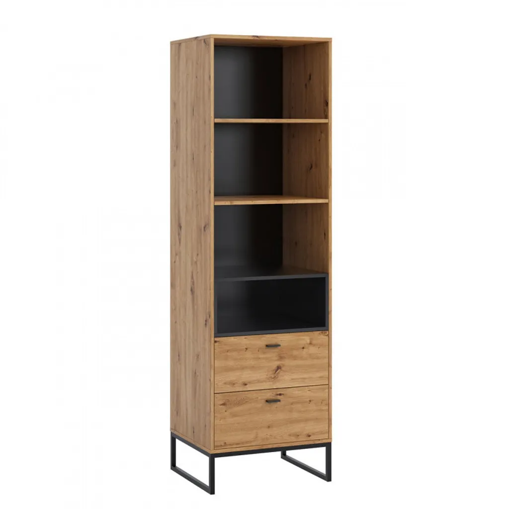 Bibliothèque pour Bureau JILL R60 - Rangement Vertical Noir et Chêne