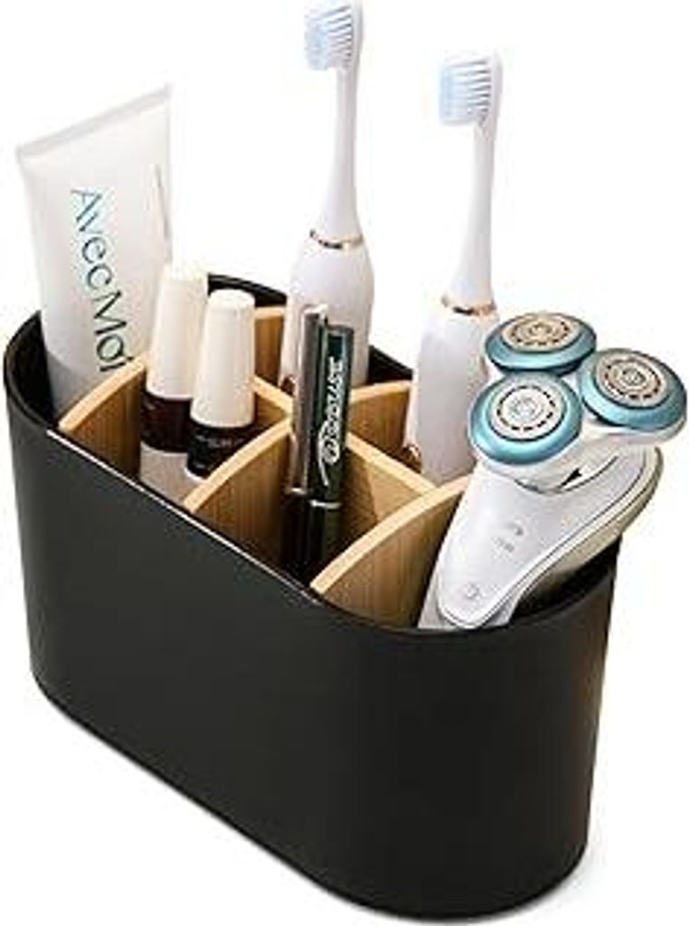 Zahnbürstenhalter mit Bambus Trennwänden für Badezimmer, Toothbrush Holder mit Rutschfester Basis, Zahnbürsten Organizer mit 4 Zahnbürstenfäc...