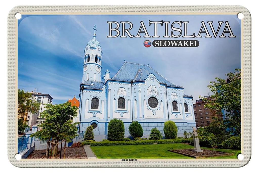 Blechschild Reise 18x12cm Bratislava Slowakei Blaue Kirche Produktbild 