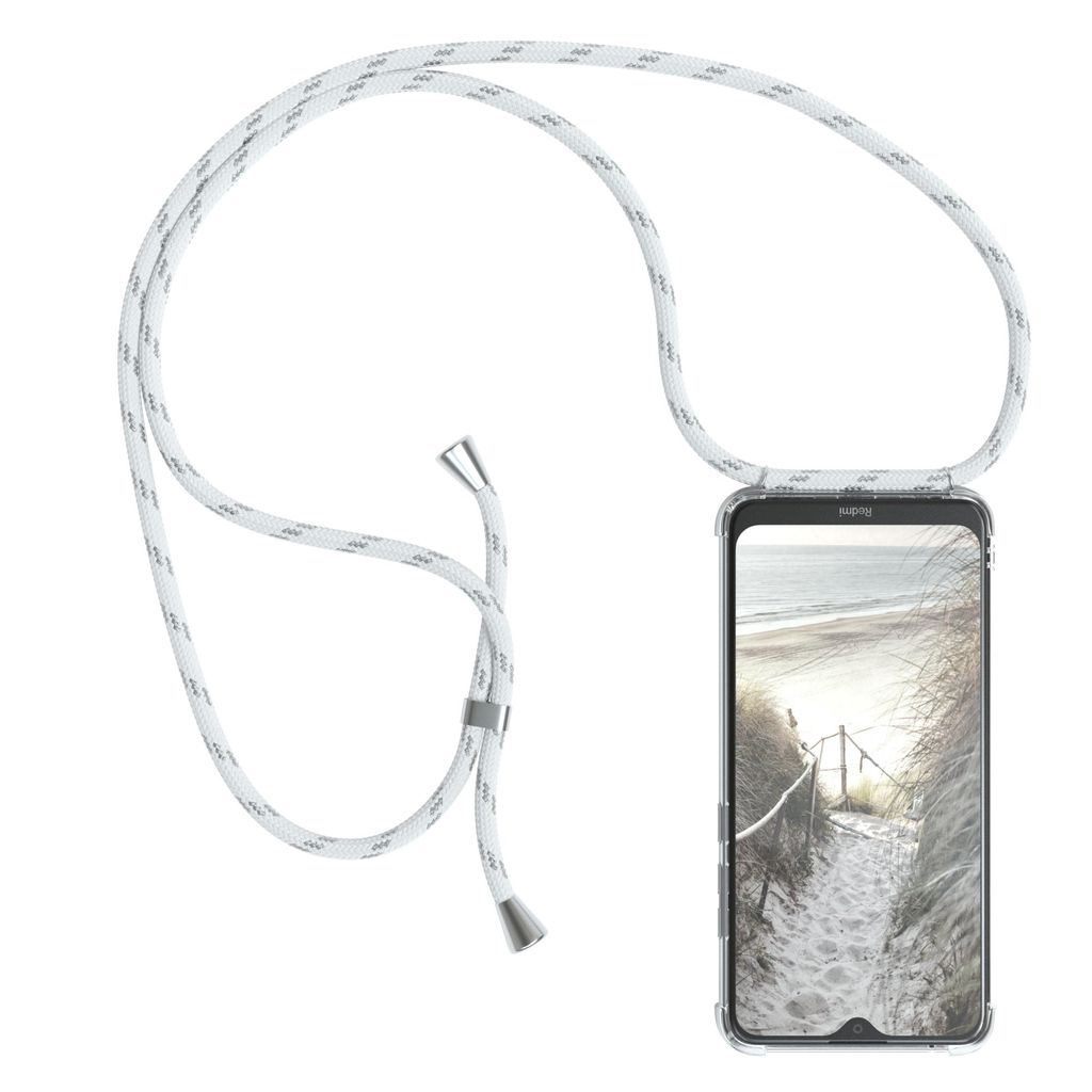 EAZY CASE Handykette kompatibel mit Xiaomi Redmi 8a, Handyhülle mit Umhängeband, Handykordel, Schutzhülle Clear, Band in Weiß
