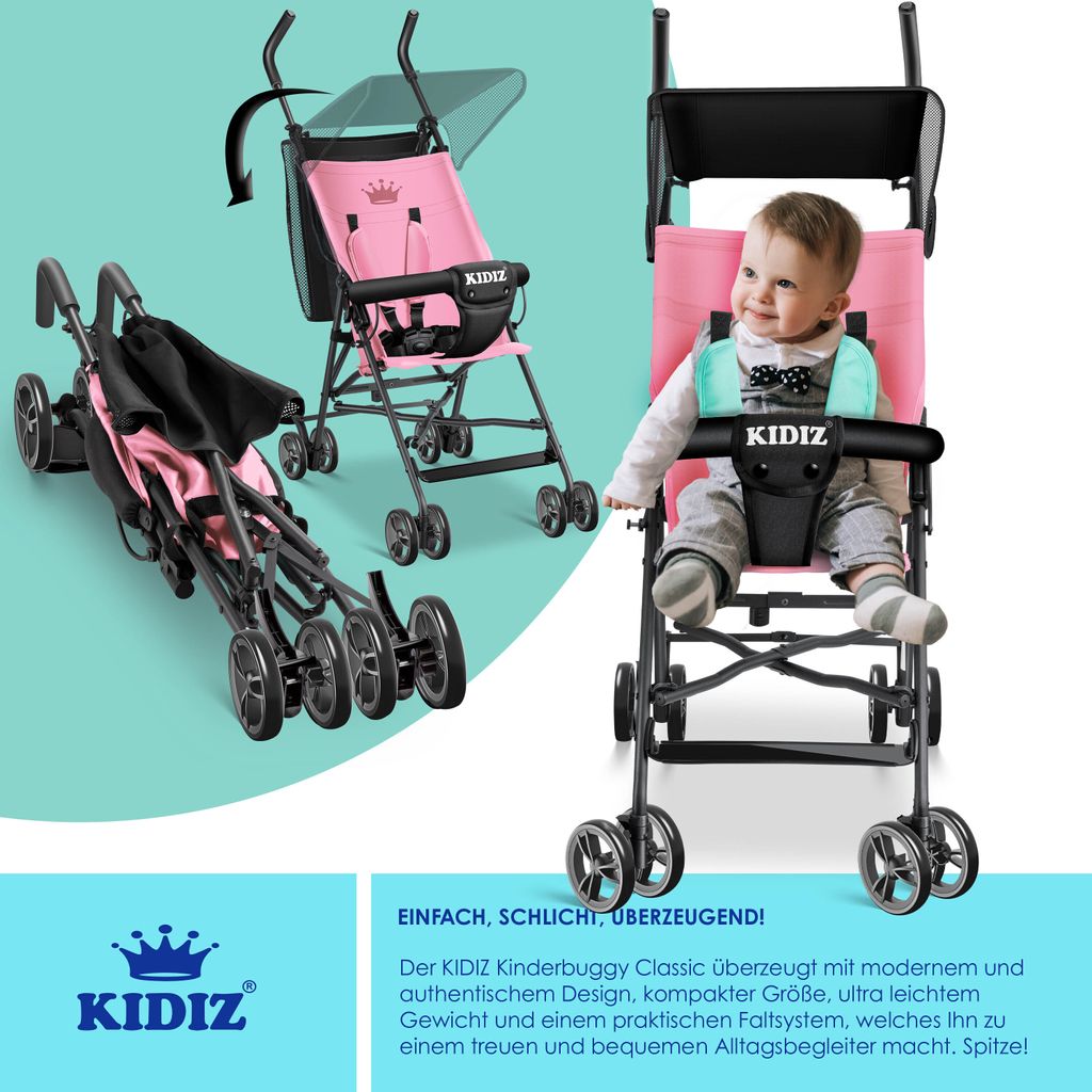 Leichter Buggy Mit Sonnendach Homewell CITY Buggy Kinderwagen  Klappbarer  Sportwagen Mit Sonnendach, Sicherheitsgurt, Bis 22 Kg (Grau)