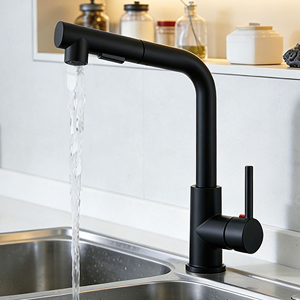 AICA Spülwasserhahn L-förmige Design Armatur Ausziehbar mit Doppelstrahl Robuster Messingkern Schwarz