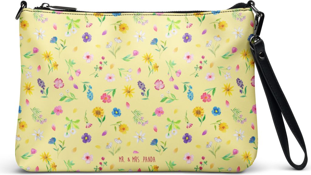 Mr. & Mrs. Panda Damenhandtasche Bunte Blumenwiese - Gelb - Geschenk, Damentasche, Damen Umhängetasche, Blumen Muster, Clutch, Tasche, Flower Powe...