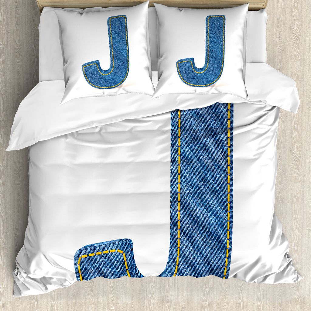 ABAKUHAUS Buchstabe J Bettbezug, Thema Themed Entwurf, Milbensicher Allergiker geeignet mit Kissenbezügen, 200 cm x 200 cm - 80 x 80 cm, blau Mari...
