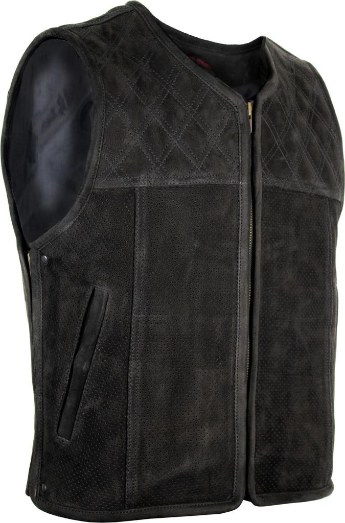 Herren Club Lederweste Kutte aus Nubuk Leder Perforiertes Leder Diamond Stepp(L)