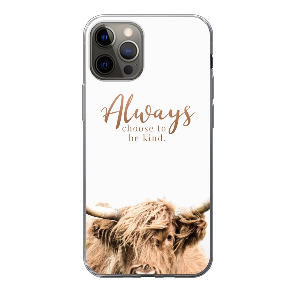 MuchoWow Handyhülle Schutzhülle Hülle für iPhone 13 Pro Schottischer Highlander - Zitate - Weiß Silikon Softcase Handy Hülle - Handy-Tasche