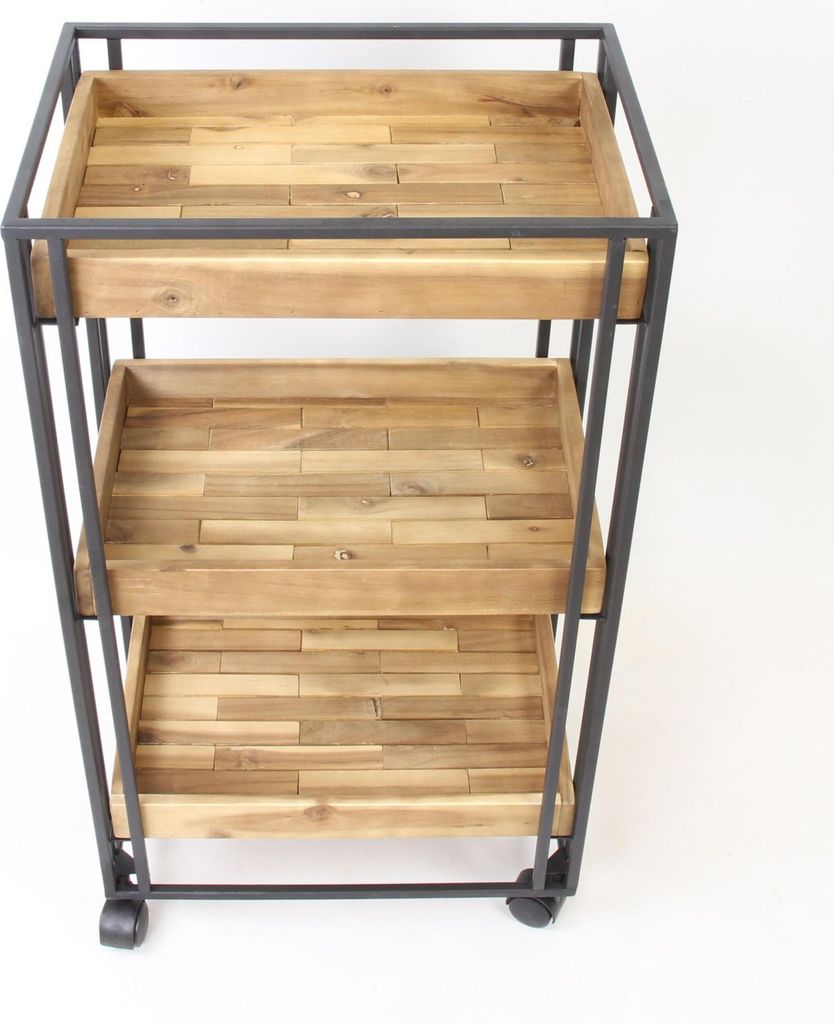 Servierwagen mit 3 Holz-Böden, Getränkewagen, Küchenwagen