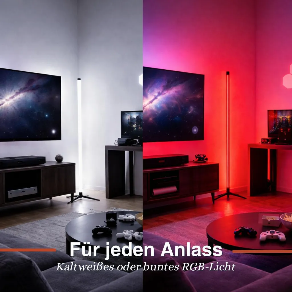 Lampadaire LED RGB 120 cm - Solution d'Éclairage d'Angle avec USB Noir