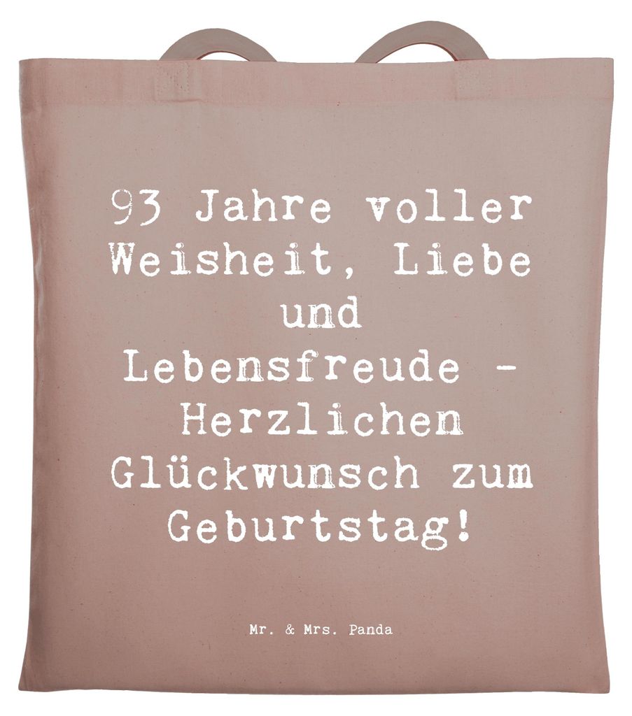 Mr. & Mrs. Panda Tote Bag Spruch 93. Geburtstag - Braun Pastell - Geschenk, Glückwunsch, Jutebeutel, Jubilar, Laptoptasche, Schultasche, Jubiläum...