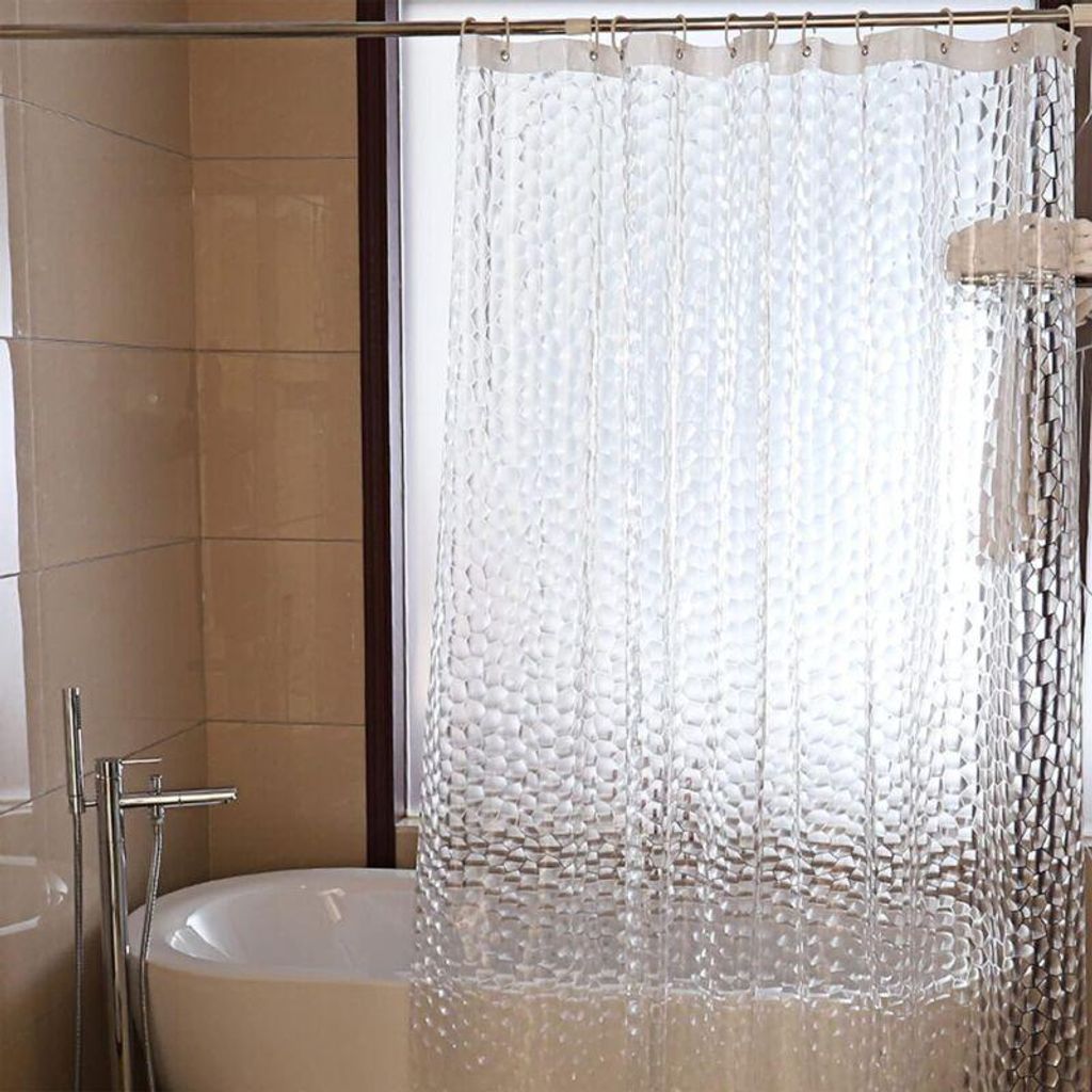 Schimmelresistenter Duschvorhang 180 x 200 cm, 3D-Duschvorhang aus halbtransparentem EVA-Material, waschbar, mit 12 Haken, wasserdicht, antibakteri...
