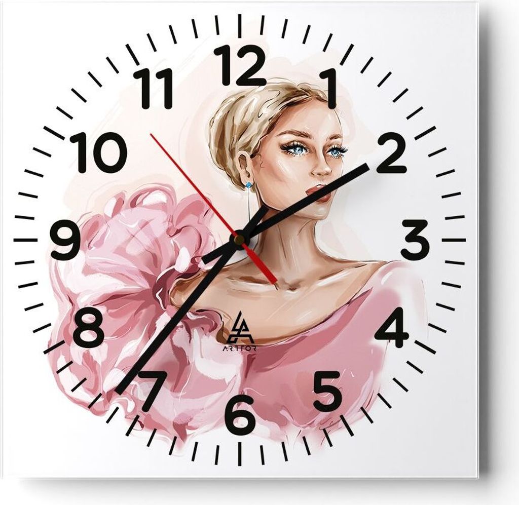 Wanduhr - Quadrat - Glasuhr - Frau Künstlerin Mode - 30x30cm - Schleichendes Uhrwerk - Lautlos - zum Aufhängen bereit - Dekoration Modern - Wandd...