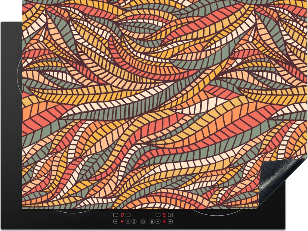 KitchenYeah Herdabdeckplatte Blätter - Muster - Mosaik , 71x52cm, Küche Deko, Glaskeramikkochfeld Herdabdeckung, Abdeckplatte fùr Kochfeld