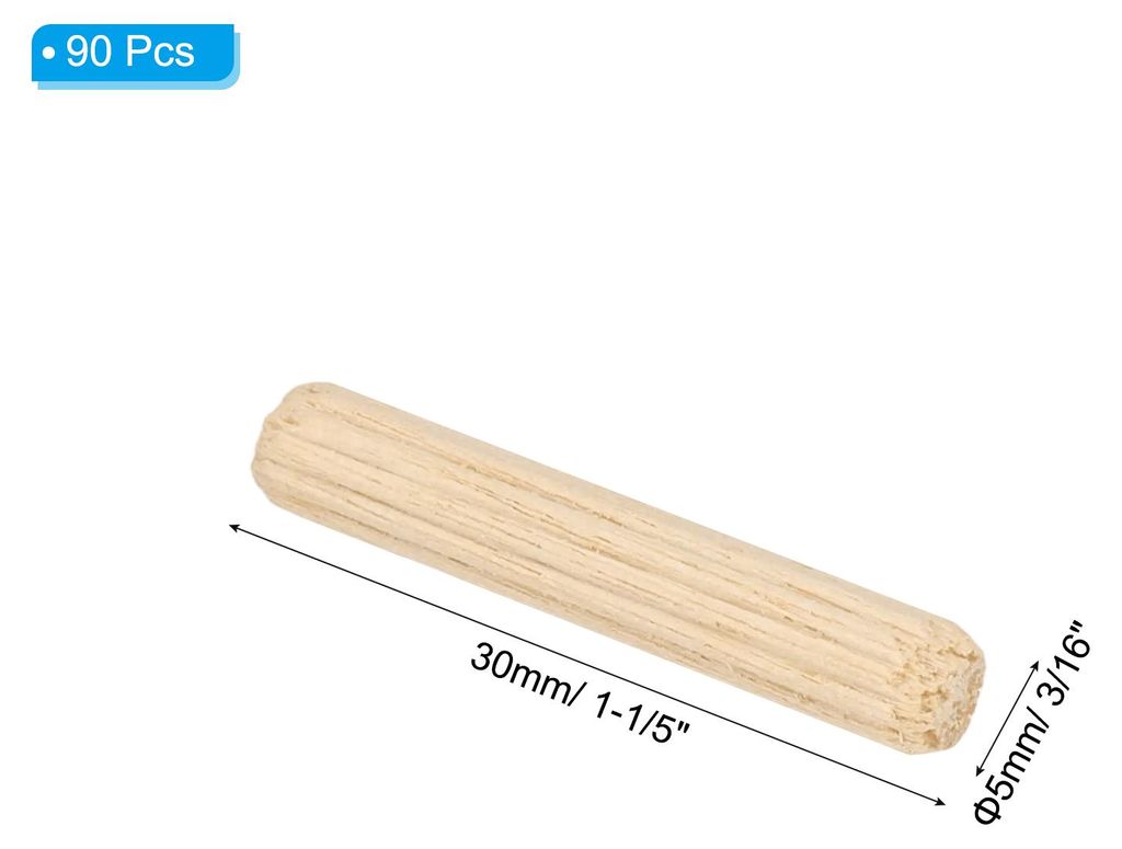 90 Stš¹ck 5 x 30mm Holzdš¹bel Set, Riffelholzdš¹bel Holzstifte Dš¹bel Set Gerillte Holzš¹belstifte Dš¹bel Holz mit Rillen fš¹r Zimmer...