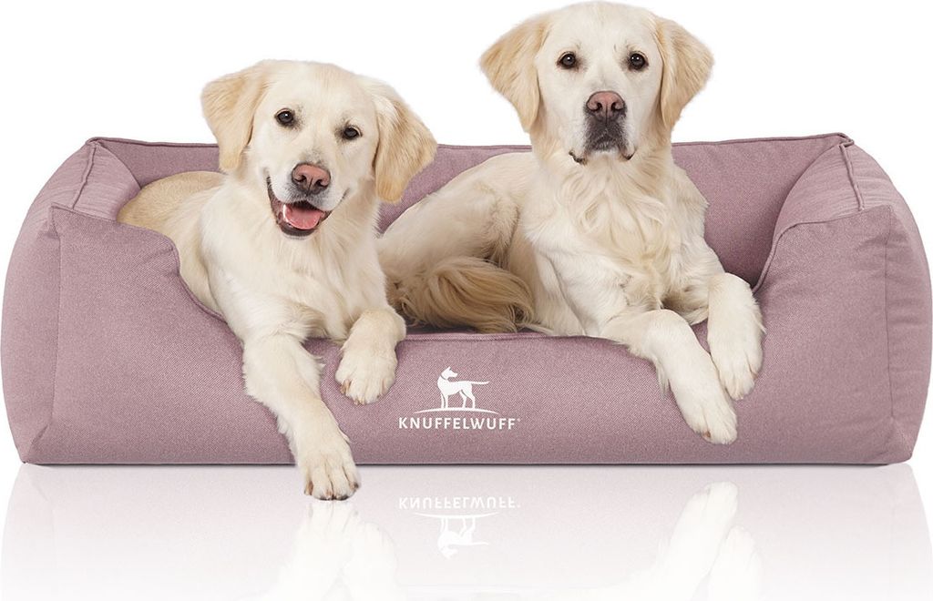 Knuffelwuff Orthopädisches Wasserabweisendes Hundebett Leon aus Velours mit Handwebcharakter XXL 120 x 85cm Rosa
