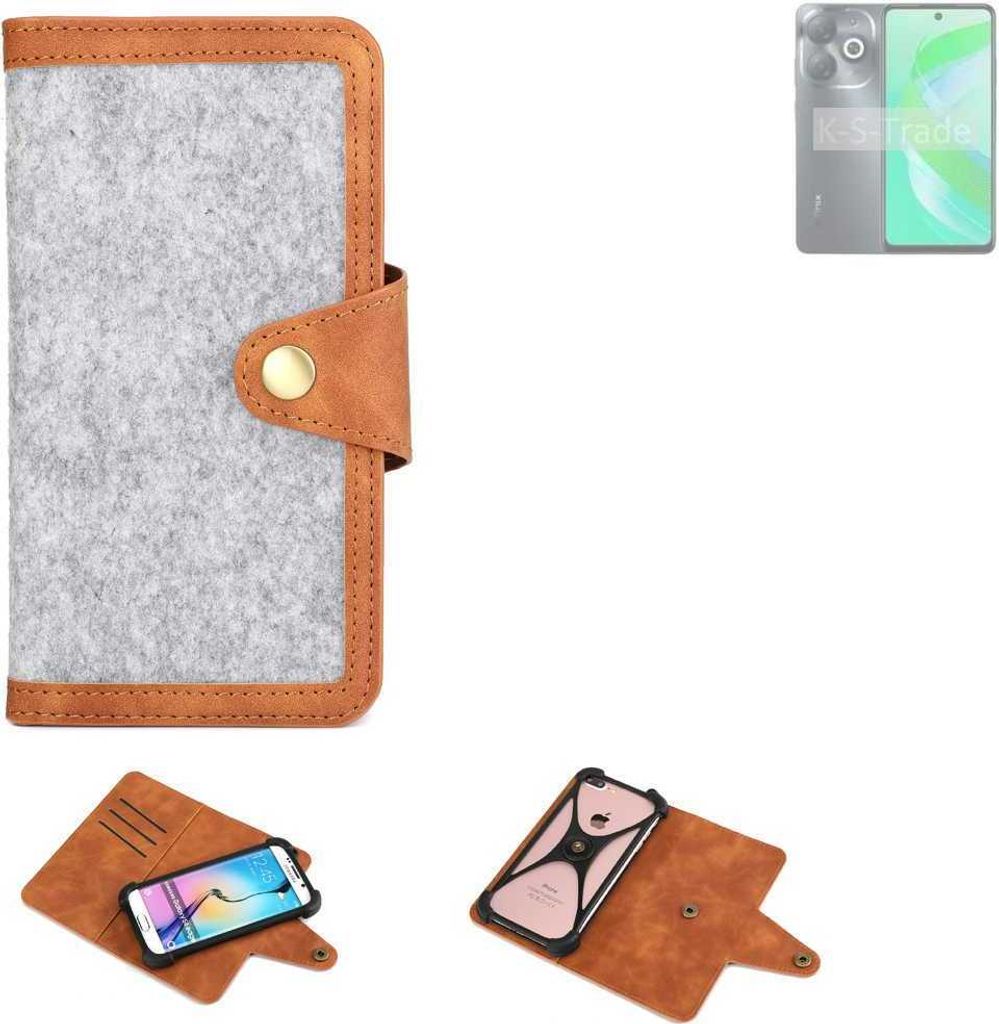 K-S-Trade Handyhülle kompatibel mit Infinix Smart 8 Pro Schutzhülle Filz-Hülle Kunst-Leder hellgrau braun (1x)