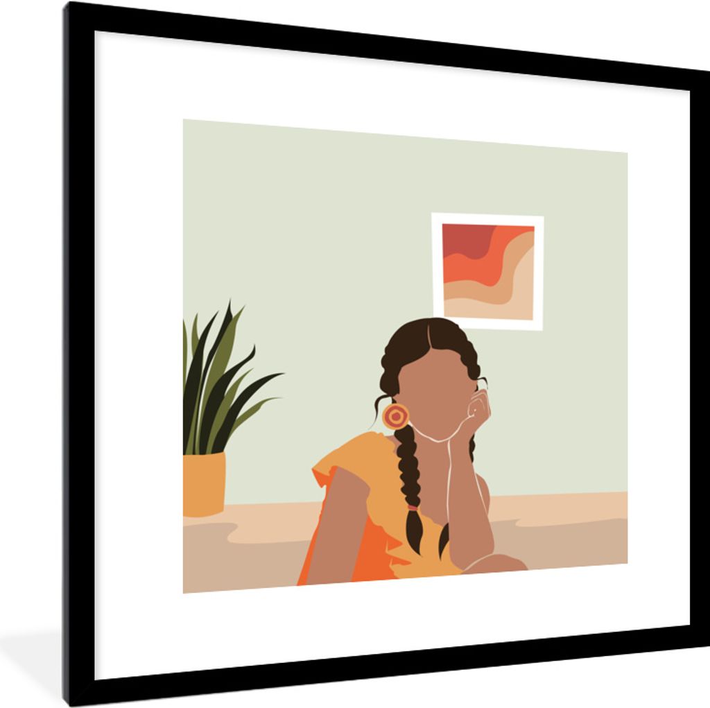 MuchoWow MuchoWow Gerahmtes Poster Frau - Interieur - Kleidung 40x40 cm - Poster mit zchwarzem Bilderrahmen - Poster - Plakat im Rahmen
