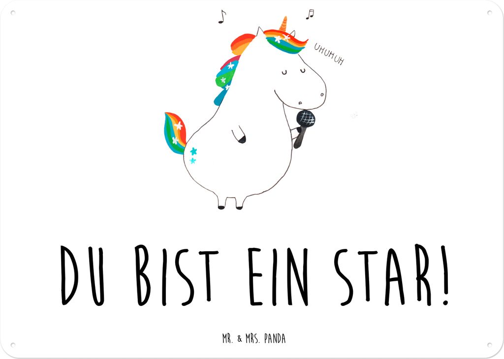 Mr. & Mrs. Panda Schild Einhorn Sänger DIN A5 - Weiß - Geschenk, wandtafel, tafel, Wandbild, Feier, Einhörner, Metallbild, Geburtstag, Fest, Uni...