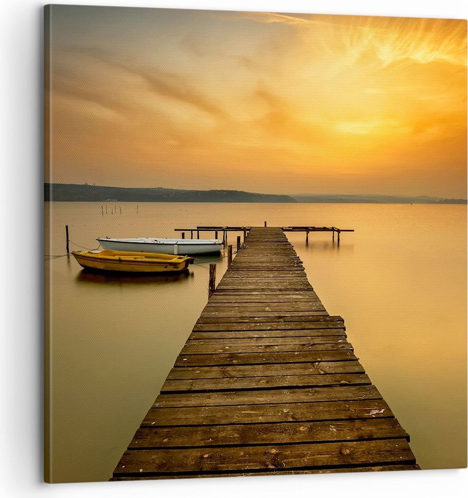 Bild auf Leinwand - Leinwandbild - See Brücke - 60x60cm - Wand Bild - Wanddeko - Wandbilder - Leinwanddruck - Bilder - Kunstdruck - Wanddekoration...