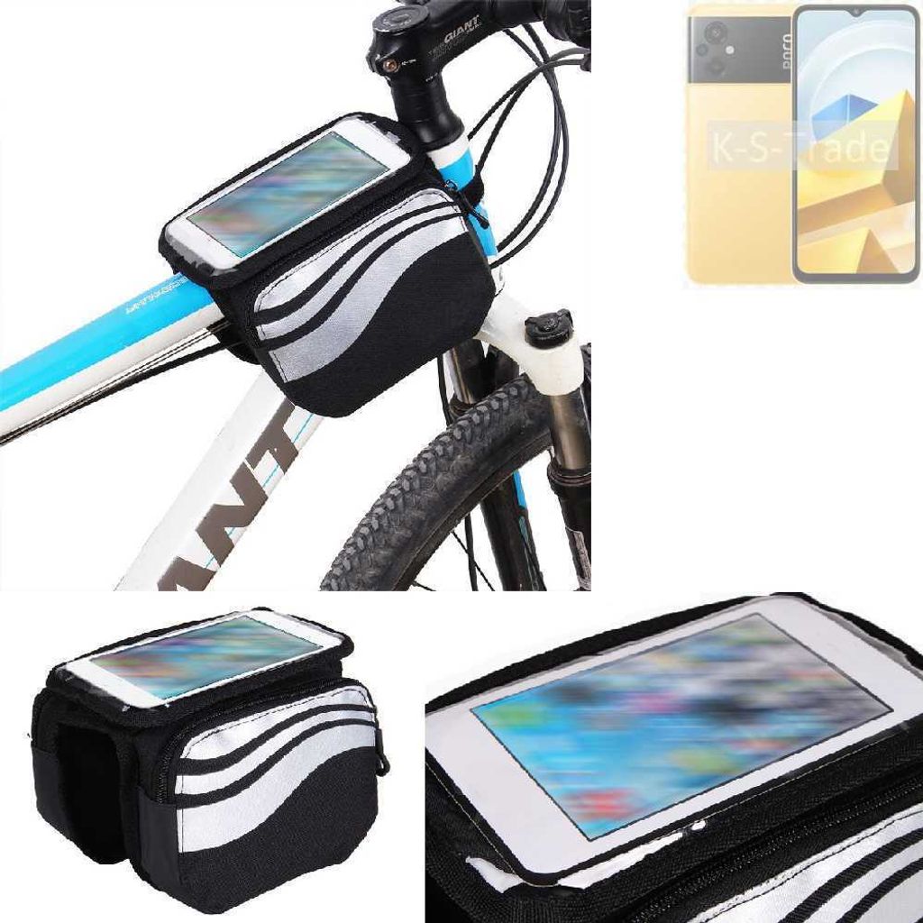 K-S-Trade Rahmentasche Fahrrad-Halterung kompatibel mit POCO M5 Rahmenhalterung Fahrrad Handyhalterung Fahrradtasche Handy Smartphone Halterung Bike