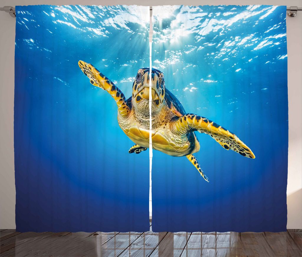 ABAKUHAUS Schildkröte Rustikaler Vorhang, Blaues Wasserschwimmen, Wohnzimmer Universalband Gardinen mit Schlaufen und Haken, 280 x 225 cm, Dunkelb...