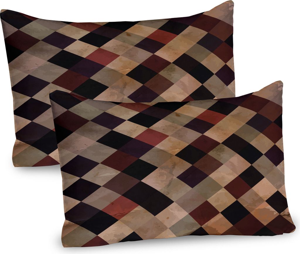 ABAKUHAUS Grunge Kissenbezug Packung mit 2, Antikes schauendes kariertes Muster in Brown tont Weinlese-Gitter-künstlerische gealterte Anzeige, Dek...