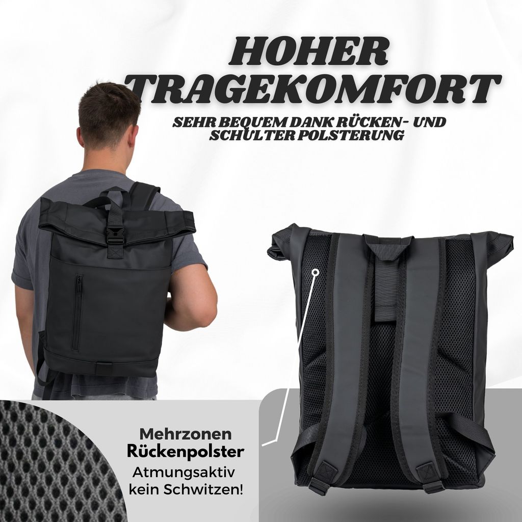 LARKSON Rolltop Rucksack Damen & Herren Grau - ALVA - Backpack Für Uni