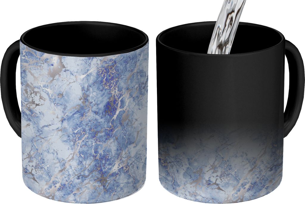 MuchoWow Zauber Tasse Zaubertasse Magic Marmor - Silber - Muster - Luxus 350 ml Farbwechsel Becher Geschenk Geschenkidee - Magic-Tasse - Fototass...