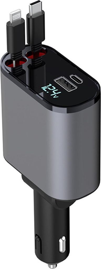 100 W KFZ-Ladegerät mit Display, USB & Type-C, ausziehbares Produktbild 