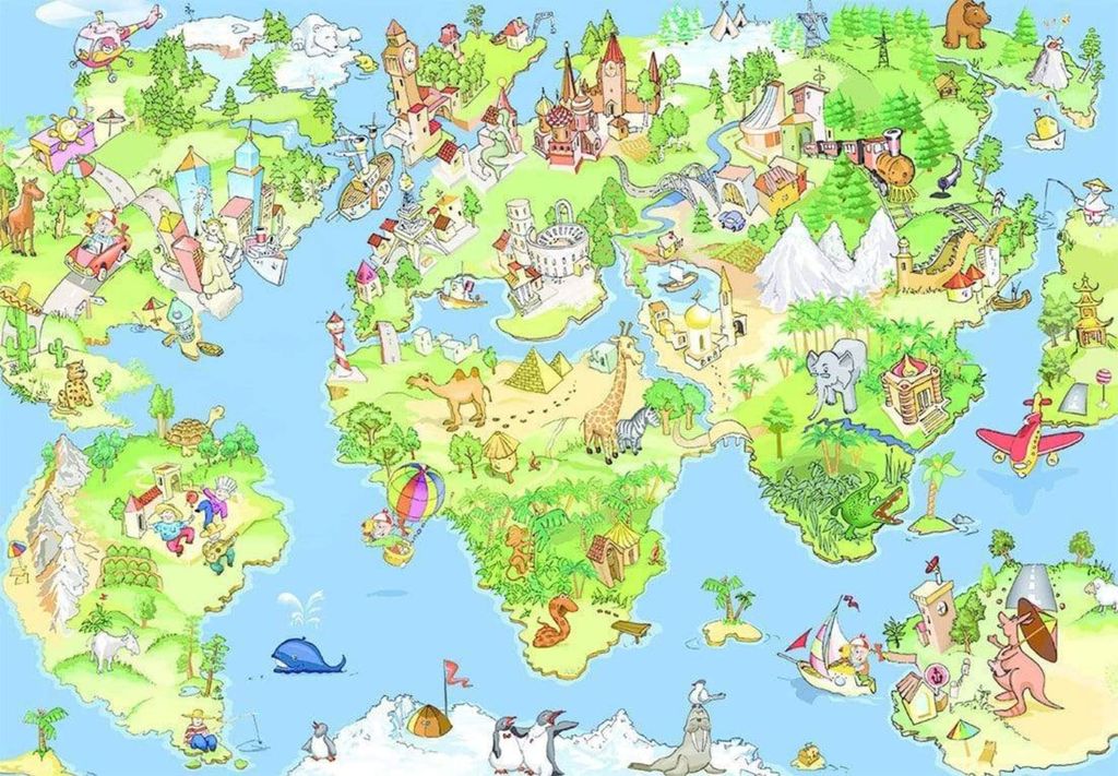 Fototapete Vlies 16083 Kids World Map 5-tlg. 250 x 180 cm