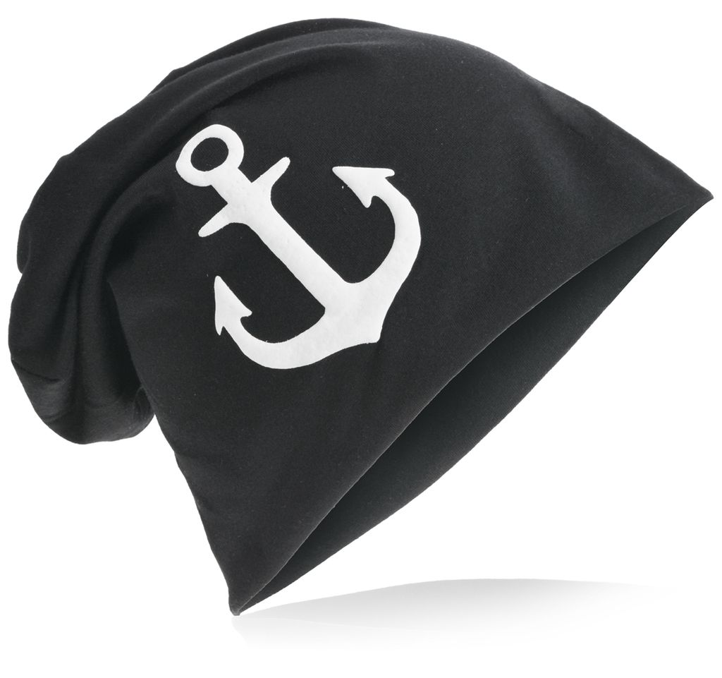 Beanie Muetze Weiss Anker Schwarz