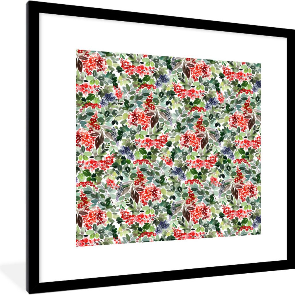 MuchoWow Gerahmtes Poster Aquarell - Weihnachten - Mistelzweig 40x40 cm - Poster mit Schwarzem Bilderrahmen Wandposter Rahmen Foto Bilder - Poste...