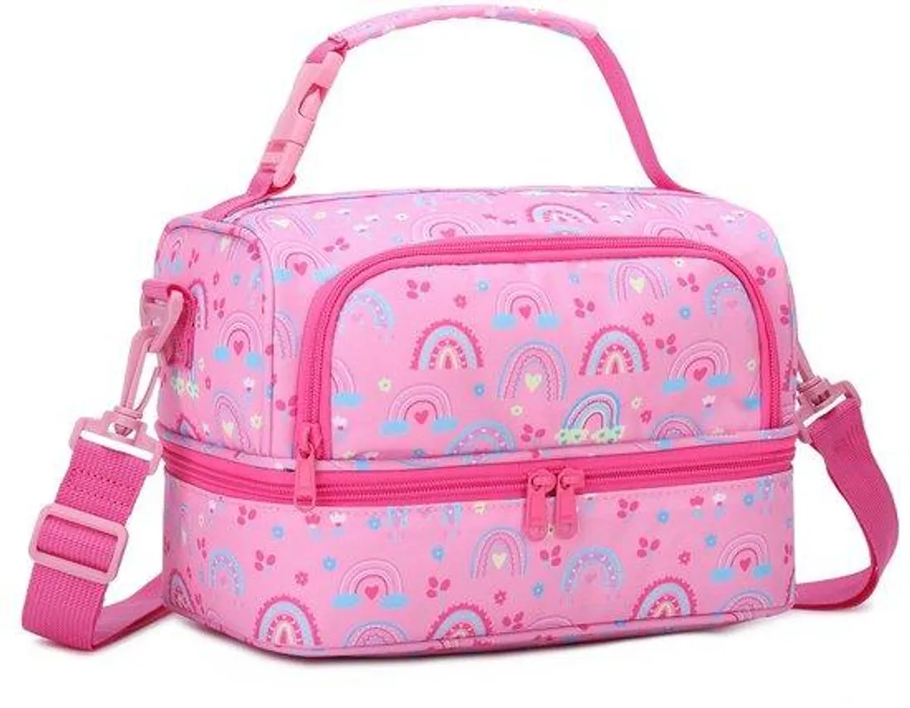 Lunch box isotherme légère 2 compartiments avec sangle amovible rose