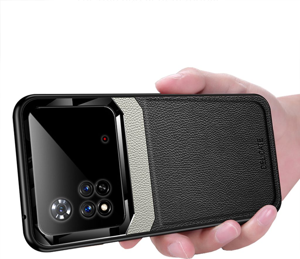 Xiaomi Poco M4 4G Hülle, TPU Stossfest Anti-rutsch Leder Glas Len Hybrid Schutzhülle für Xiaomi Poco M4 4G Schwarz