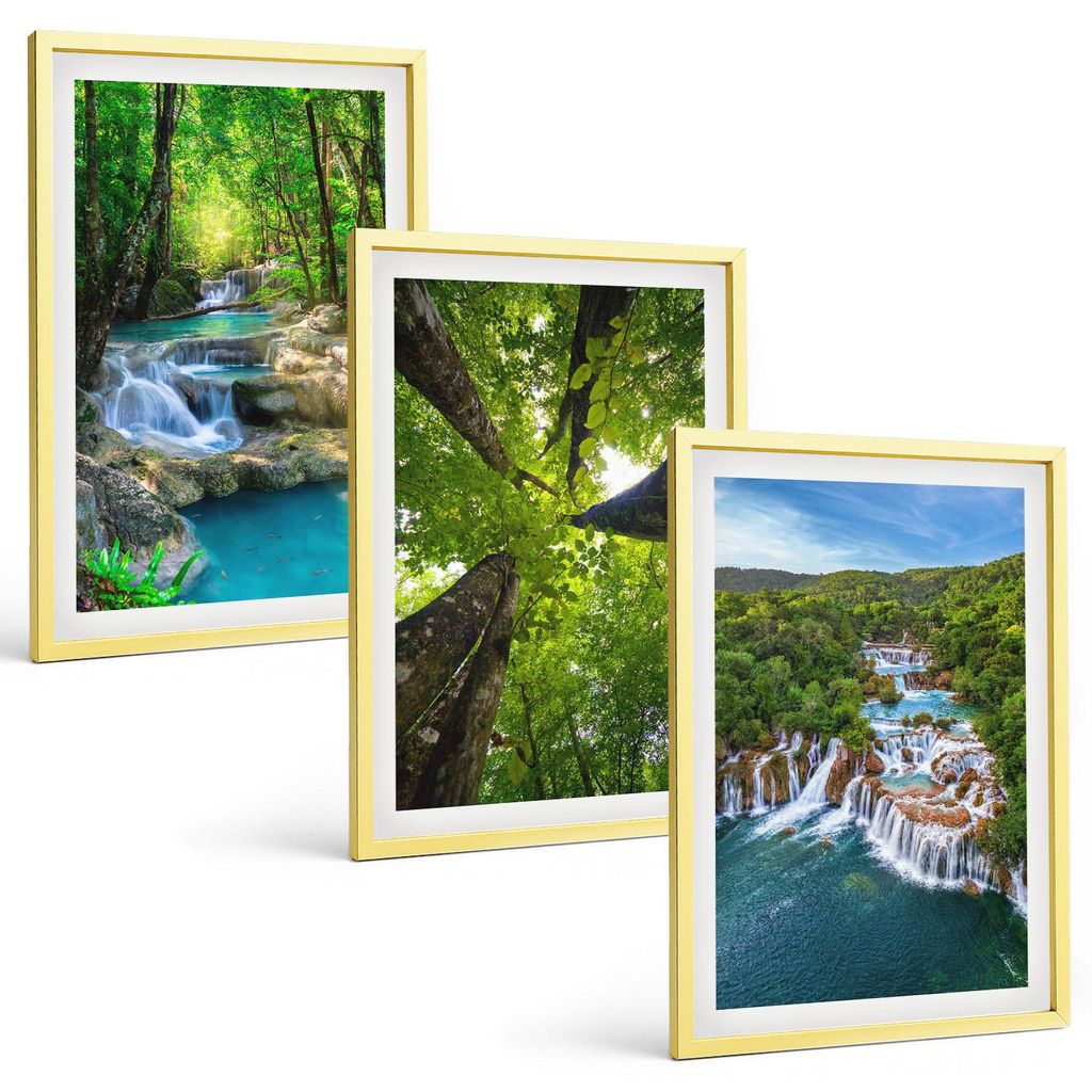 Bilder Set 3-teilig im Goldrahmen Rahmen – Wandbilder 3 Stück – gerahmte Poster für Wohnzimmer, Schlafzimmer und Flur – 40x60 cm – Wasser...