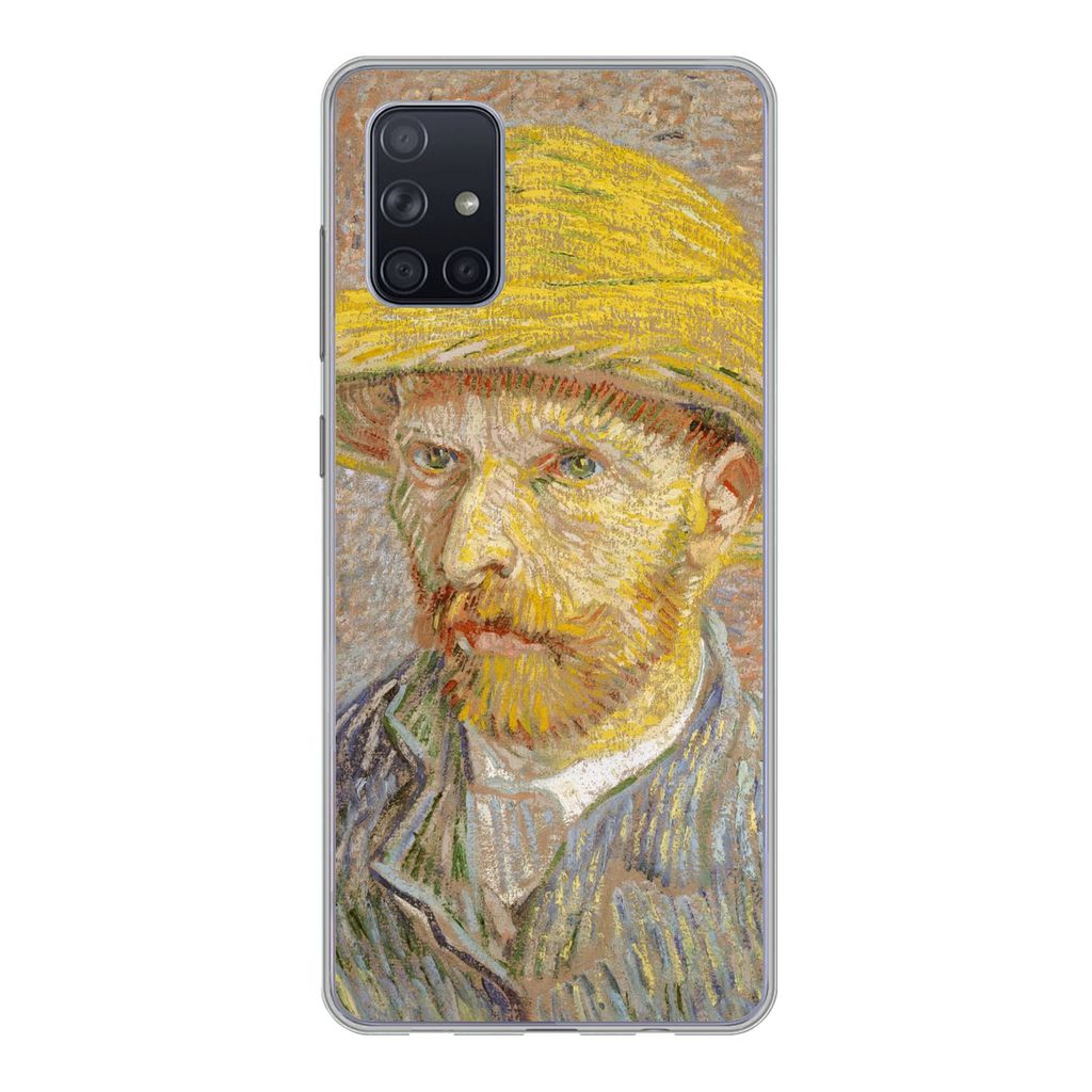 MuchoWow Handyhülle Schutzhülle Hülle für Samsung Galaxy A51 5G Selbstbildnis mit Strohhut - Vincent van Gogh Silikon Softcase Handy Hülle -...
