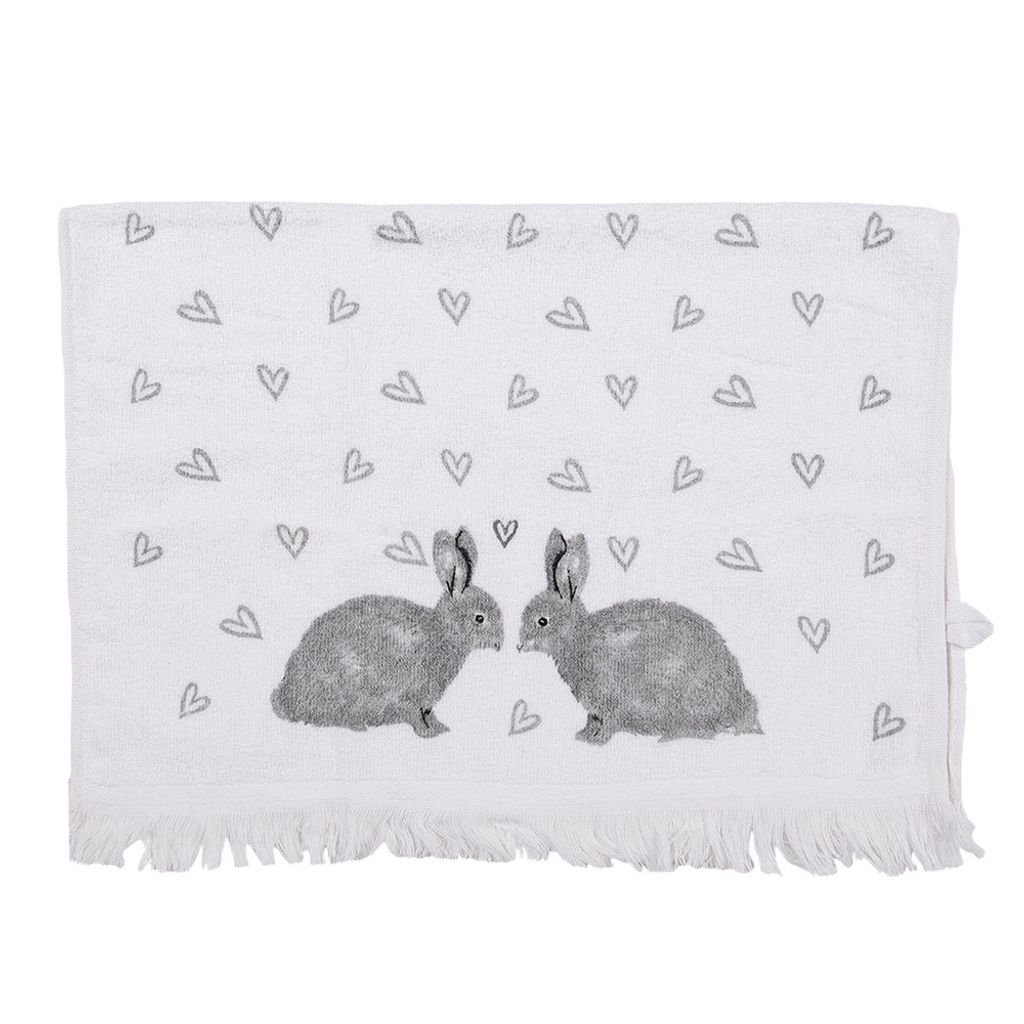 Clayre & Eef Gästehandtuch 40x66 cm Weiß Grau Baumwolle Produktbild 