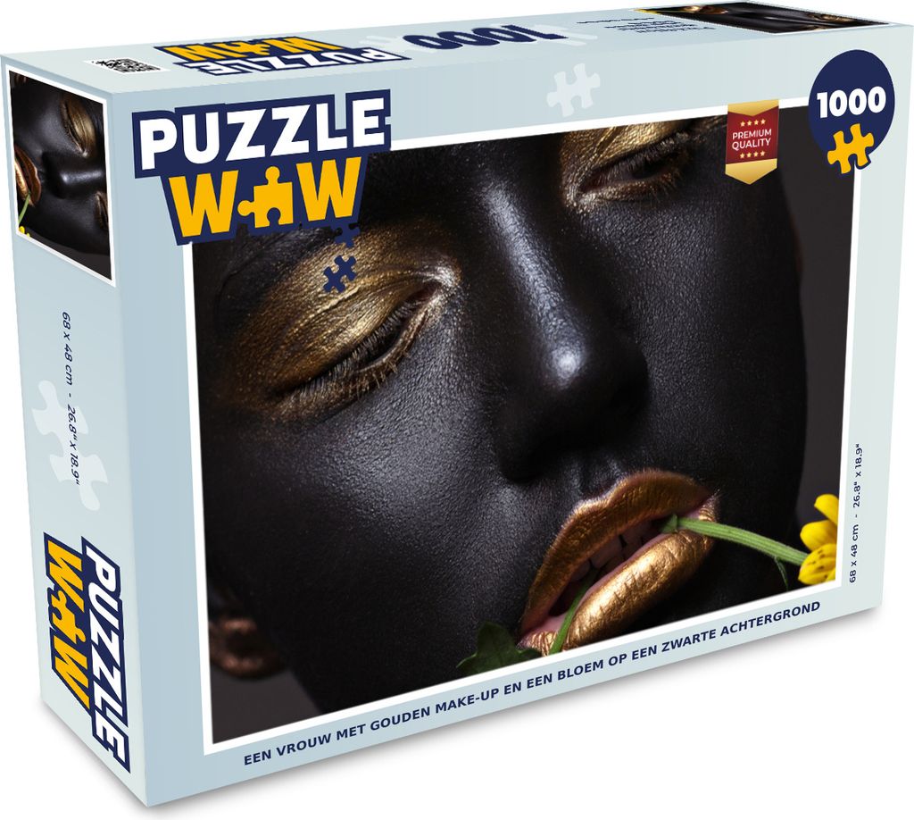 MuchoWow Puzzle 1000 Teile Frau - Blumen - Gold - Schwarz - Erwachsene - Rätsel