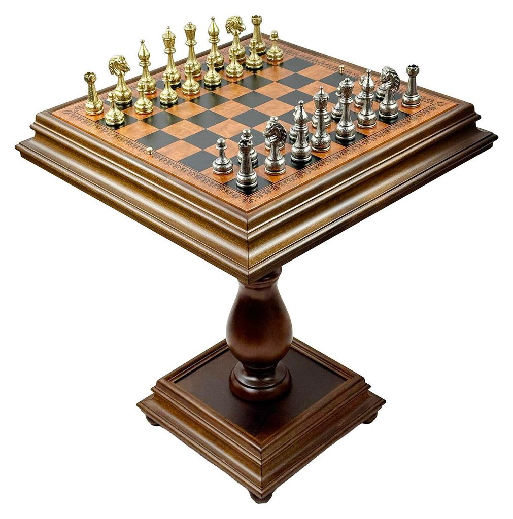 Exklusiver Italfama Schachtisch (66 cm) + Schwere Metallfiguren 4kg + Dame-Spiel
